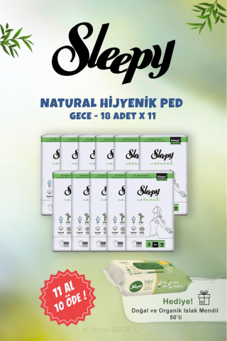 Sleepy Uzun Hijyenik Ped 18'li ve Doğal & Organik Islak Mendil 50 Adet