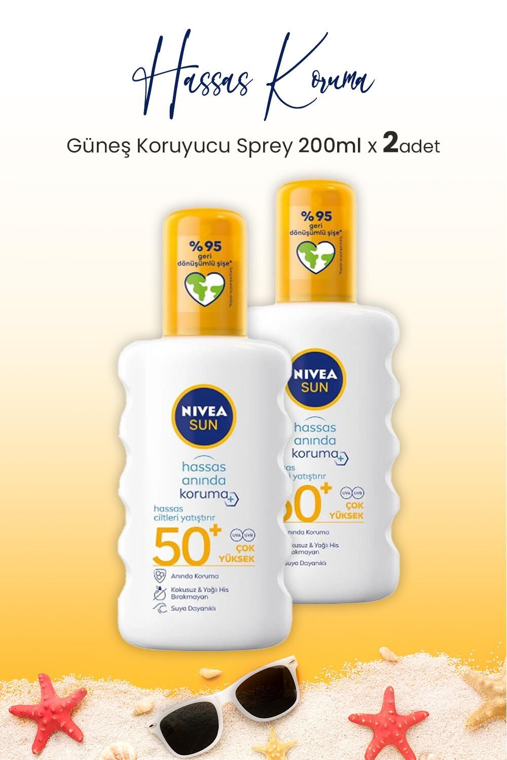 Nivea Sun Güneş Koruyucu Sprey Hassas Koruma SPF50+ 200 ml x 2 Adet