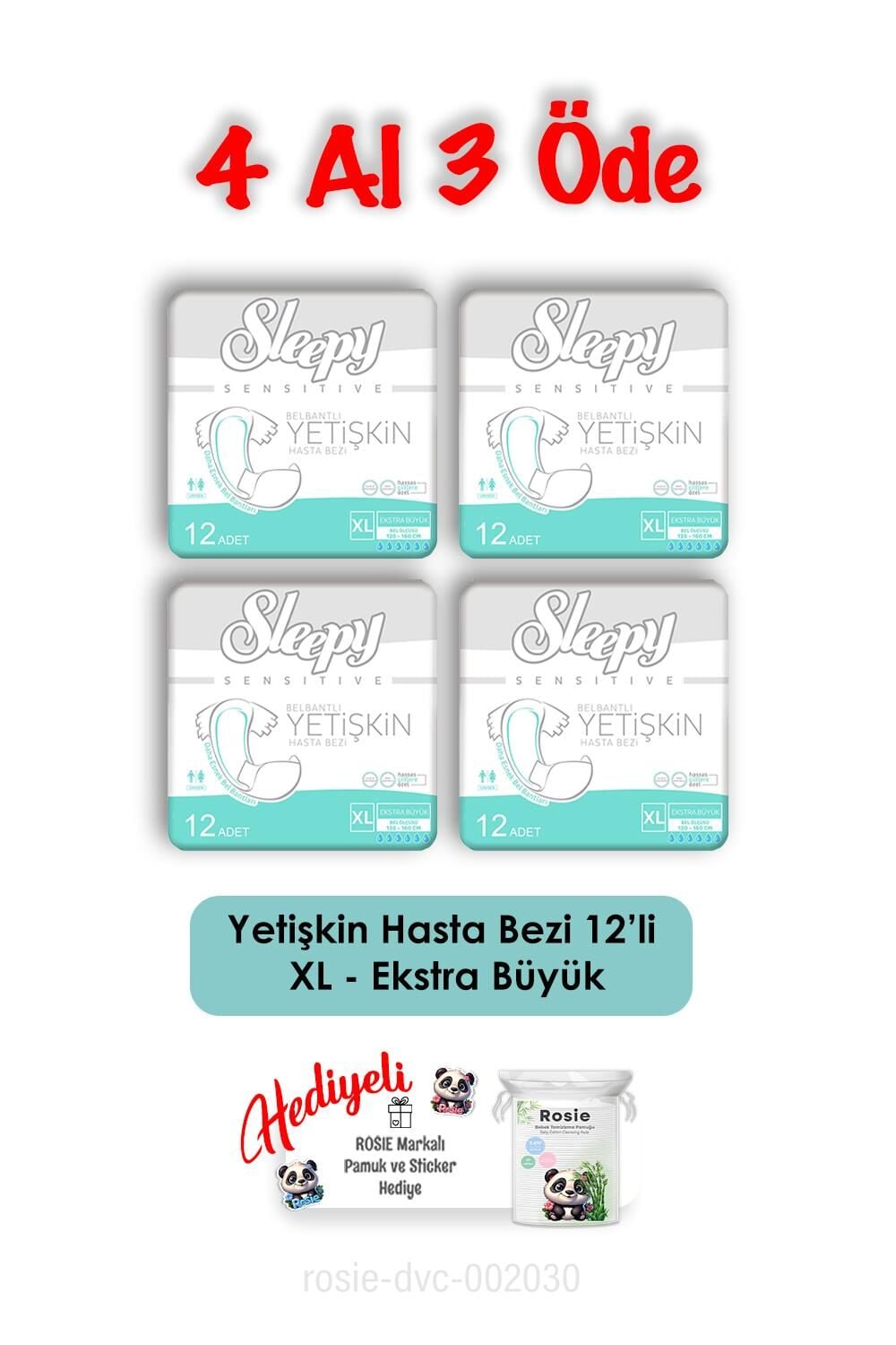 Sleepy XL Yetişkin Bezi 12'li 4 Al 3 Öde ve Rosie Hediyeli