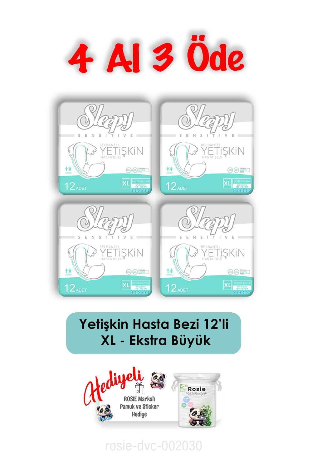 Sleepy XL Yetişkin Bezi 12'li 4 Al 3 Öde ve Rosie Hediyeli