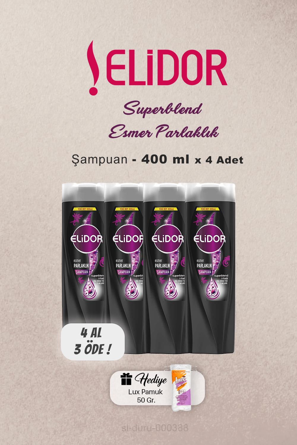 4 AL 3 ÖDE Elidor Şampuan Esmer Parlaklık 400 ml, Pamuk Hediyeli