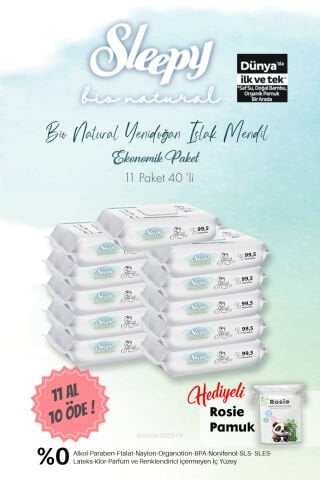 Sleepy 11 AL 10 ÖDE Bio Natural 40'lı Islak Havlu ve ROSIE