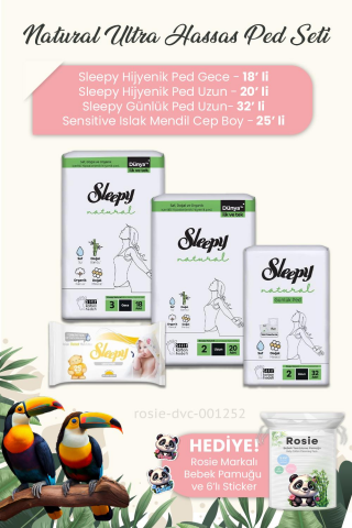 Sleepy Natural Ultra Hassas Hijyenik Ped  3'lü, Sensitive Mendil Cep Boy 25' li ve ROSIE