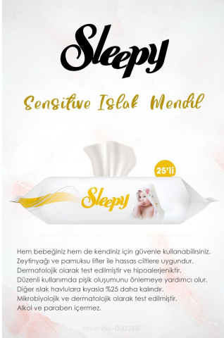 Sleepy Natural Ultra Hassas Hijyenik Ped  3'lü, Sensitive Mendil Cep Boy 25' li ve ROSIE