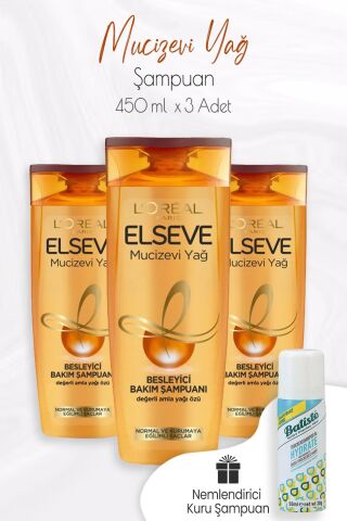 Elseve Mucizevi Yağ Besleyici Şampuan Amla Yağı 450 ml x 3 Adet ve Kuru Şampuan 50 ml