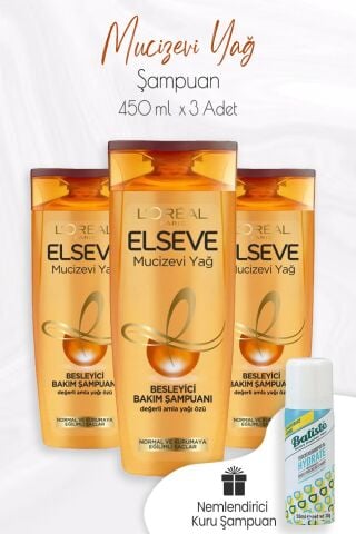 Elseve Mucizevi Yağ Besleyici Şampuan Amla Yağı 450 ml x 3 Adet ve Kuru Şampuan 50 ml