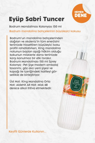 3 Adet Eyüp Sabri Tuncer Bodrum Mandalinası Kolonyası 150 ml ve Pamuk ROSIE