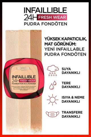 3 Adet Loreal Paris Infaillible 24H Pudra Fondöten 040 Cashmere ve ROSIE