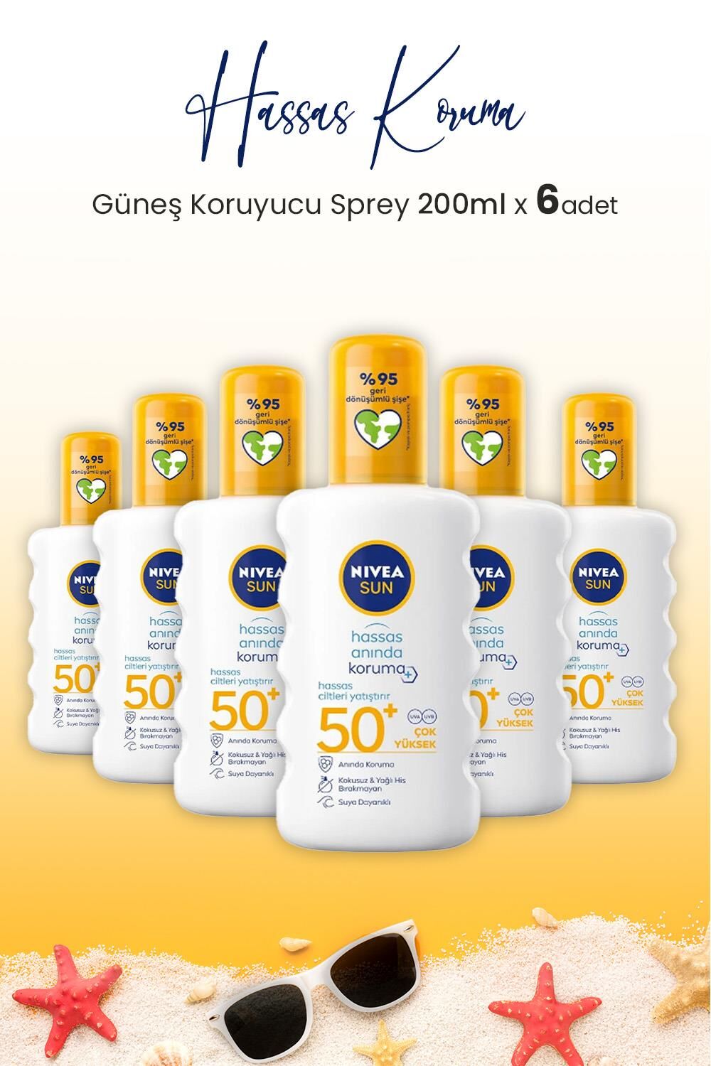 Nivea Sun Güneş Koruyucu Sprey Hassas Koruma SPF50+ 200 ml x 6 Adet