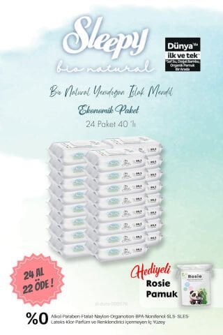 24 AL 22 ÖDE Sleepy 40'lı Bio Natural Islak Havlu ve ROSIE