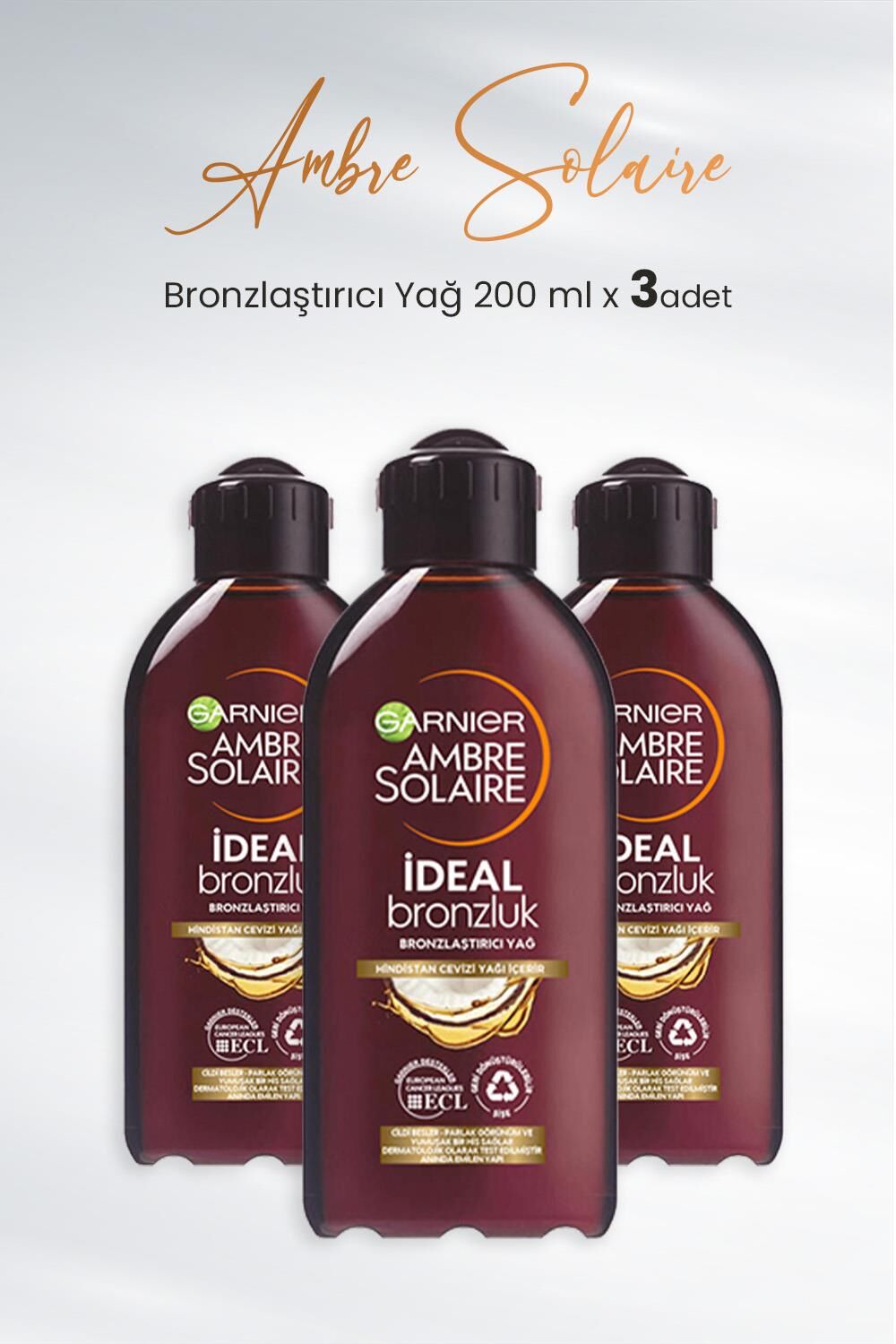 Garnier Ambre Solaire Bronzlaştırıcı Yağ Hindistan Cevizi 200 ml x 3 Adet