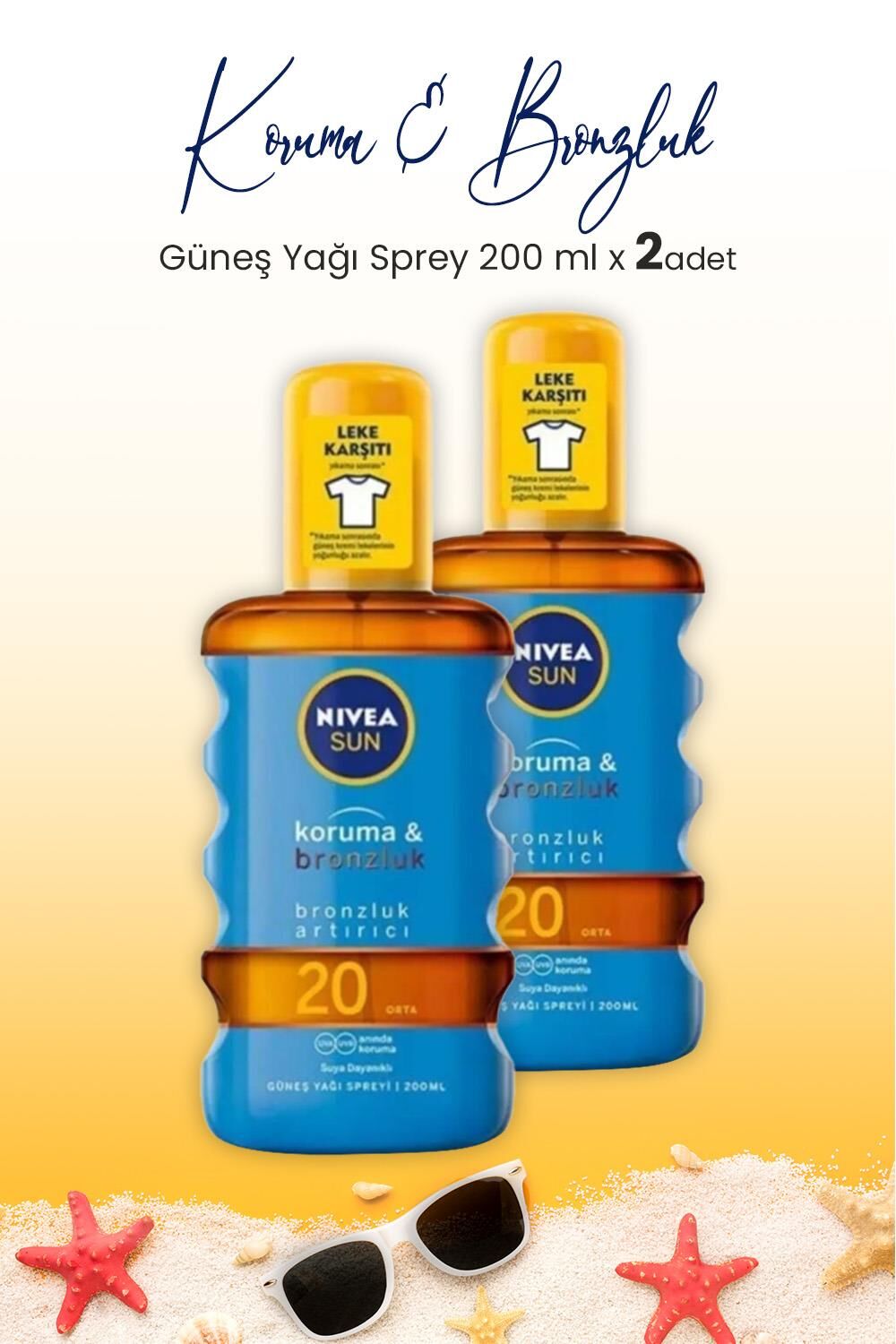 Nivea Sun SPF20 Koruma & Bronzluk Güneş Yağı Sprey 200 ml x 2 Adet
