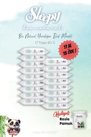 Sleepy 40'lı Bio Natural Yenidoğan Islak Havlu 17 Al 15 Öde ve ROSIE