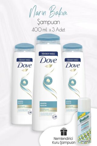Dove Narin Bakım Şampuan Hassas İnce Telli Saçlar 400 ml x 3 Adet ve Kuru Şampuan 50 ml
