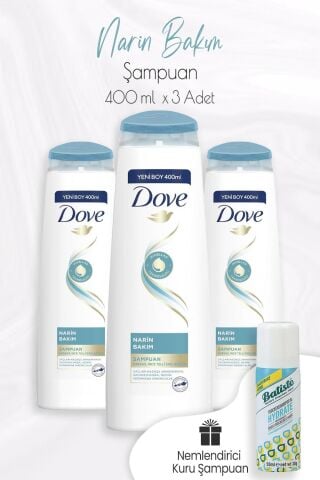 Dove Narin Bakım Şampuan Hassas İnce Telli Saçlar 400 ml x 3 Adet ve Kuru Şampuan 50 ml