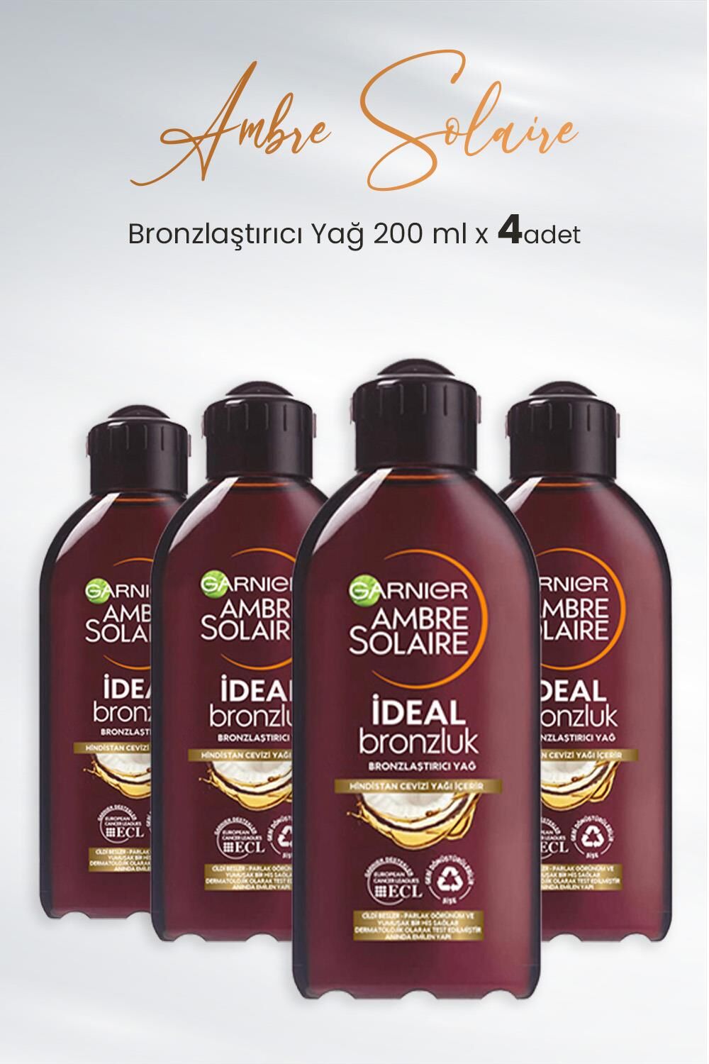 Garnier Ambre Solaire Bronzlaştırıcı Yağ Hindistan Cevizi 200 ml x 4 Adet
