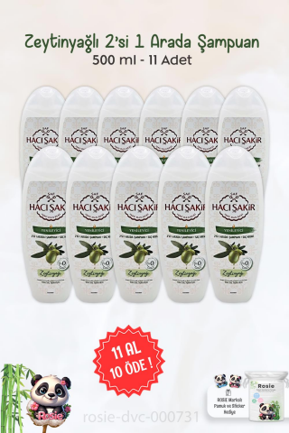 11 AL 10 ÖDE Hacı Şakir Zeytinyağlı 2si 1 Arada Şampuan Yenileyici 500 ml ve ROSIE