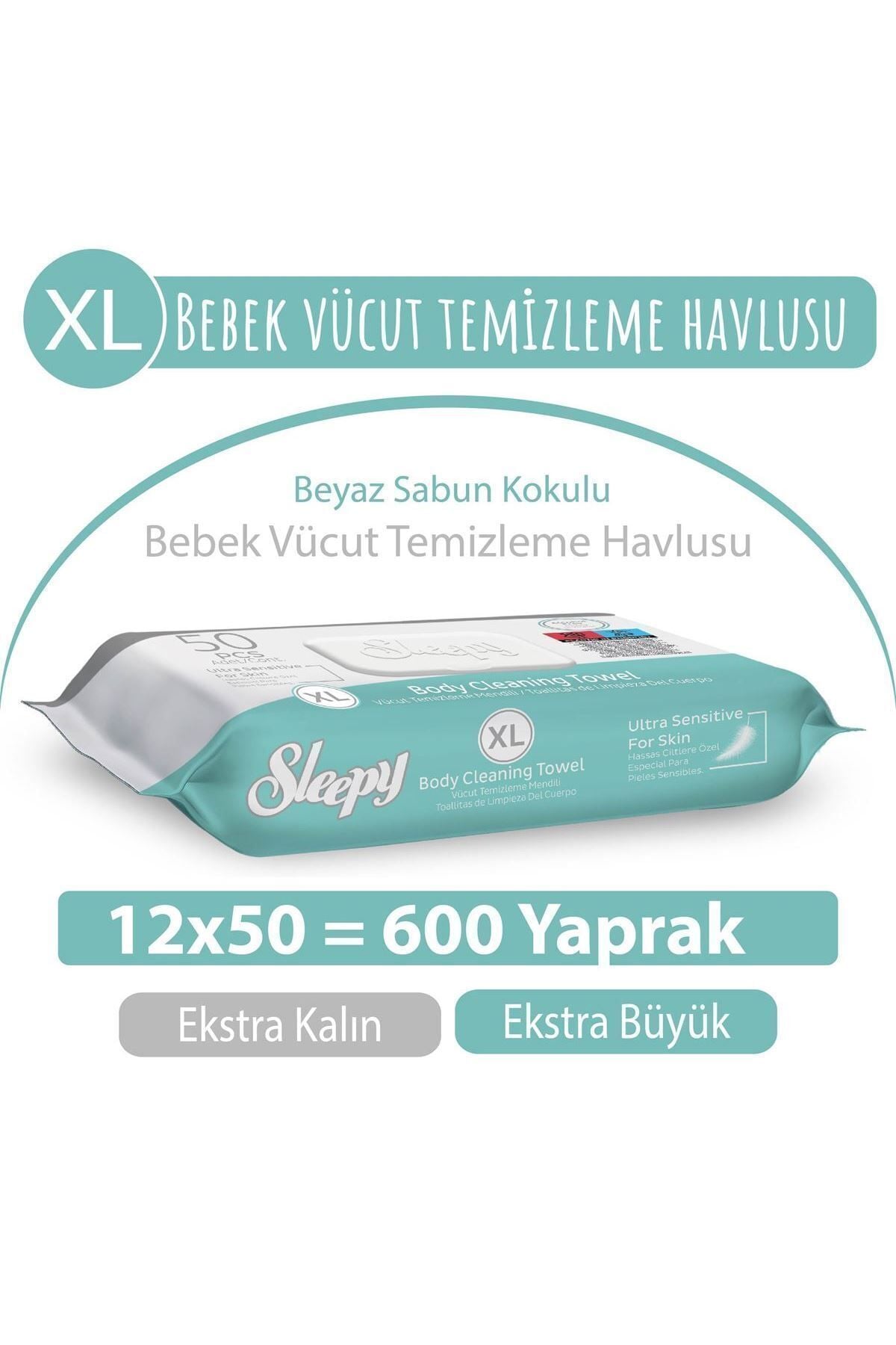 Sleepy Vücut Temizleme Mendili Xl 50''li X 12