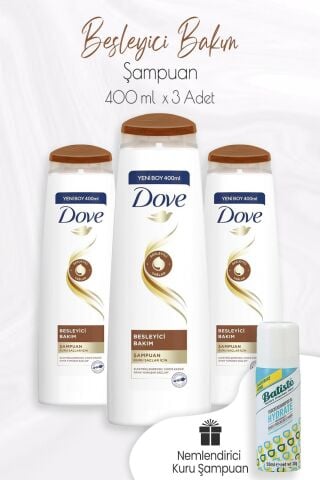 Dove Besleyici Bakım Şampuanı Kuru Saçlar 400 ml x 3 Adet ve Kuru Şampuan 50 ml