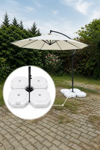 Makaralı Krem Bahçe Şemsiyesi 300 cm Çap / 8 Telli + 4'lü 20 lt Sabitleyici Bidon DAHİLDİR