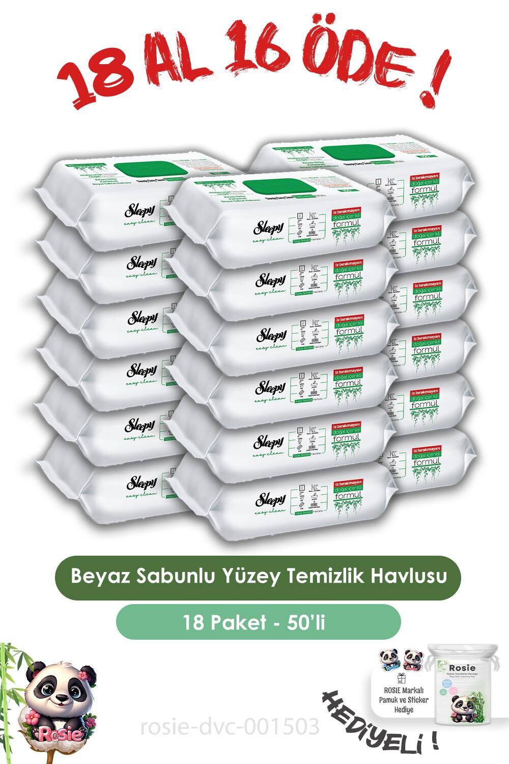 Sleepy Easy Clean 18 AL 16 ÖDE Yüzey Temizlik Havlusu 50' li ve ROSIE