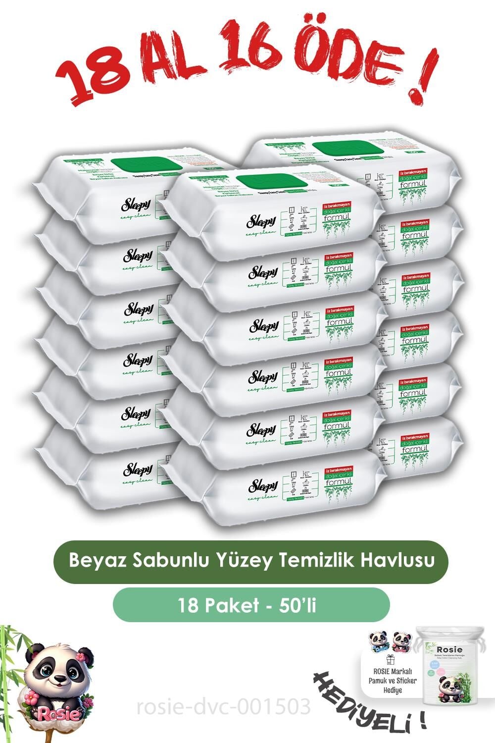 Sleepy Easy Clean 18 AL 16 ÖDE Yüzey Temizlik Havlusu 50' li ve ROSIE