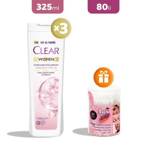 Clear Women Yumuşak Ve Parlak Şampuan 325 ml x 3, Makyaj Düzeltme Çubuğu Hediye