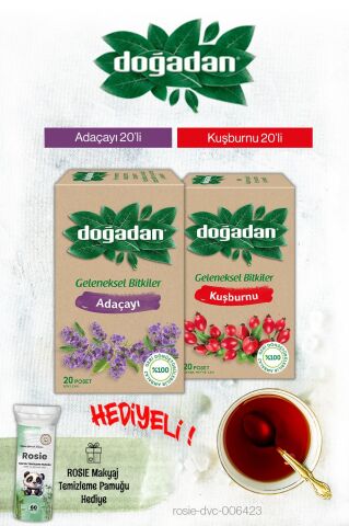 Doğadan Kuşburnu ve Adaçayı Poşet Çay ve Rosie Hediyeli