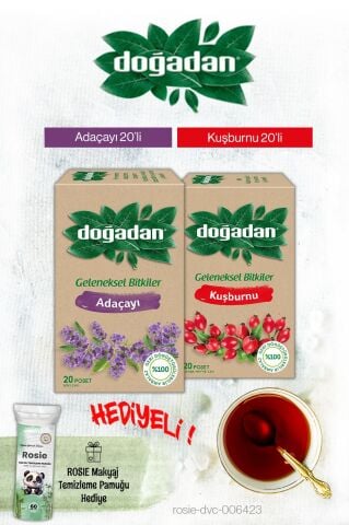 Doğadan Kuşburnu ve Adaçayı Poşet Çay ve Rosie Hediyeli