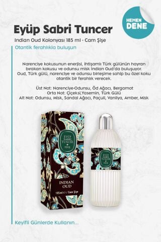 Eyüp Sabri Tuncer Indian Oud Kolonyası 185 ml - Cam Şişe