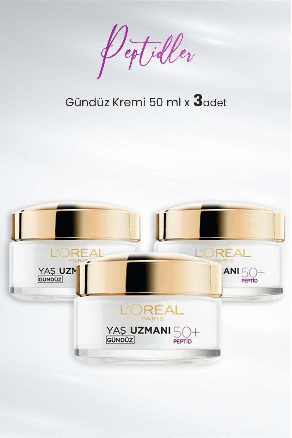 Loreal Paris Yaş Uzmanı Kırışıklık Karşıtı Gündüz Kremi 50+ Peptidler 50 ml x 3 Adet