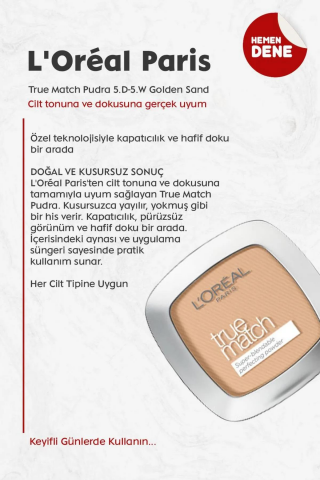 3 Adet Loreal Paris True Match Pudra 5.D-5.W Golden Sand ve ROSIE