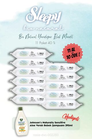 Yenidoğan Islak Havlu 40'lı 11 Al 10 Öde ve Johnson Şampuan Hediye