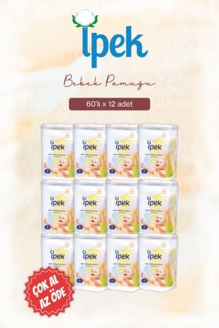 İpek Bebek Temizleme Pamuğu 60'lı x 12 paket