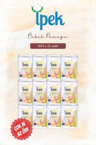 İpek Bebek Temizleme Pamuğu 60'lı x 12 paket