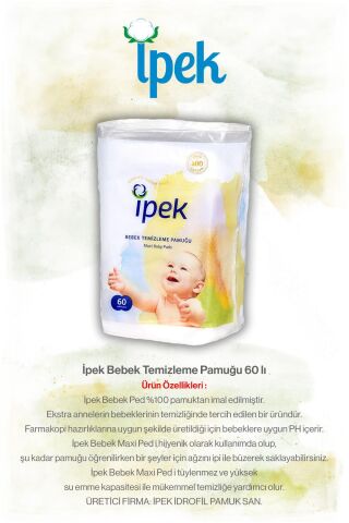 İpek Bebek Temizleme Pamuğu 60'lı x 12 paket