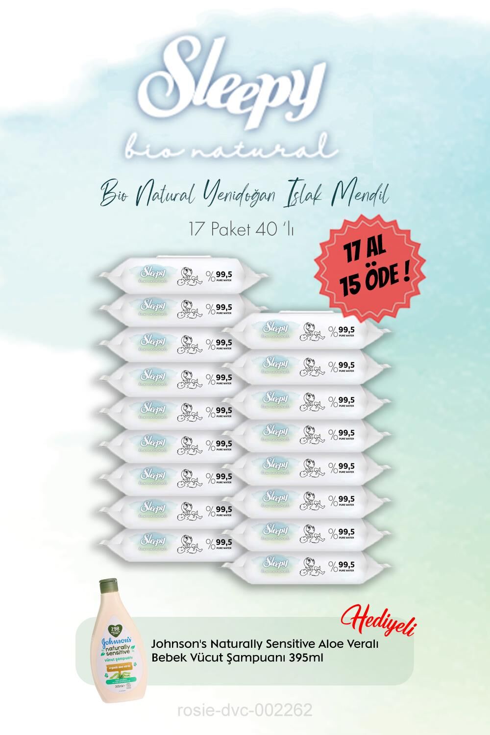 17 Al 15 Öde Yenidoğan Islak Havlu 40'lı ve Johnson Bebe Vücut Şampuan Hediye