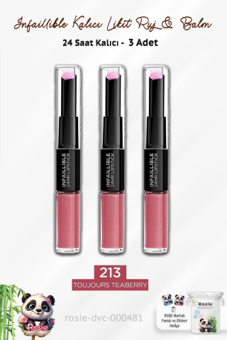 Loreal Paris 3 Adet 24H Kalıcı Likit Ruj & Balm 213 Toujours Teaberry ve ROSIE