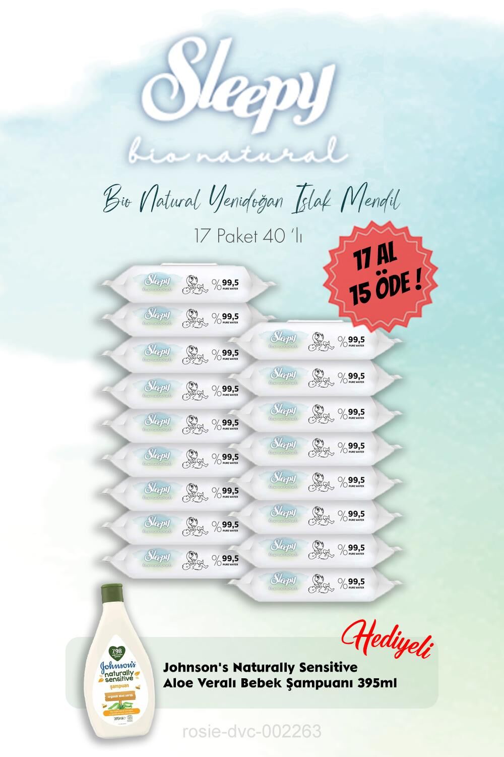 Yenidoğan Islak Havlu 40'lı 17 Al 15 Öde ve Johnson Şampuan Hediye