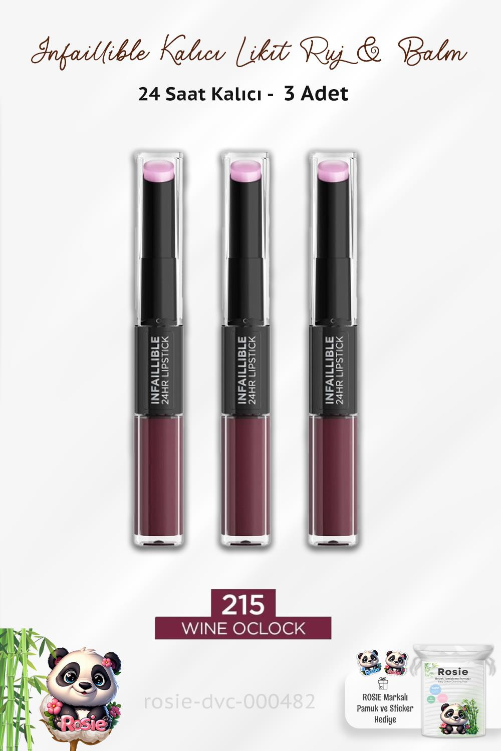 Loreal Paris 3 Adet Infaillible 24H Kalıcı Likit Ruj & Balm 215 Wine Oclock ve ROSIE