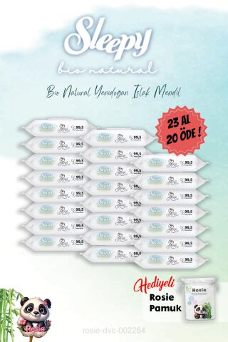 Bio Natural Yenidoğan Islak Havlu 40'lı 23 Al 20 Öde ve Rosie Hediye