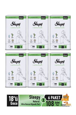 Natural Ultra Hassas Hijyenik Ped 18'li Gece X 6 Paket