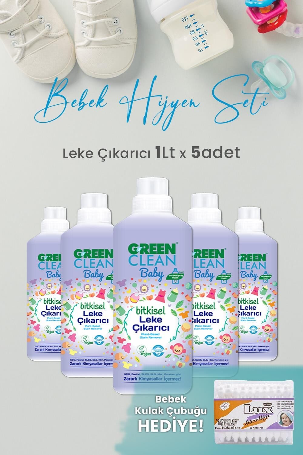 U Green Clean Baby Leke Çıkarıcı 1 L x 5 Adet ve Hediyeli