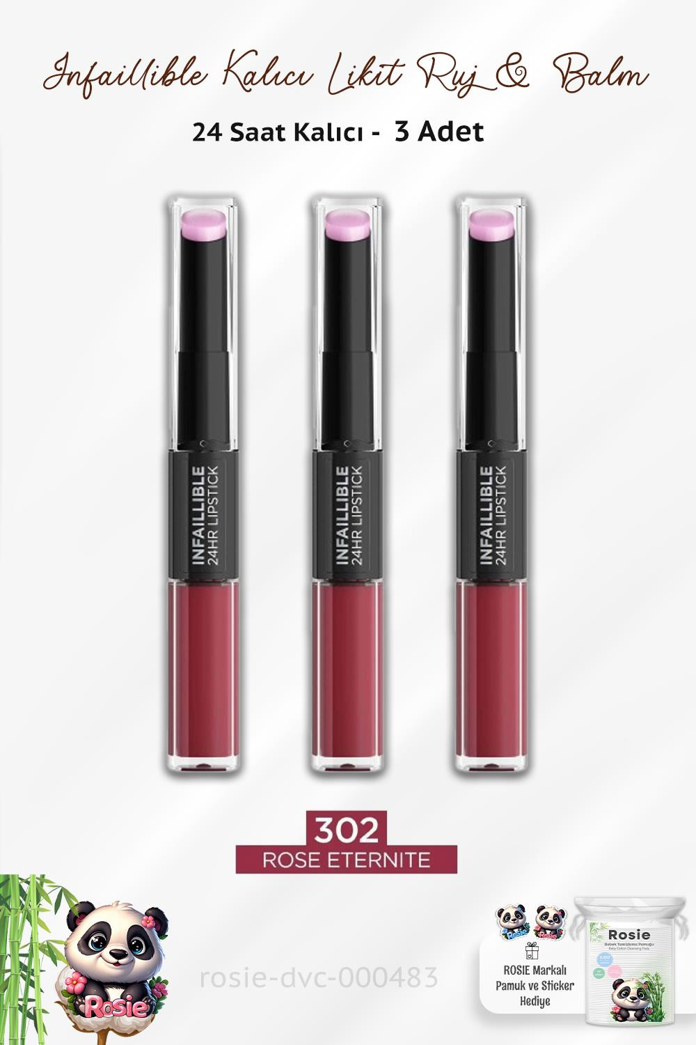 Loreal Paris 3 Adet Infaillible 24H Kalıcı Likit Ruj & Balm 302 Rose Eternite ve ROSIE