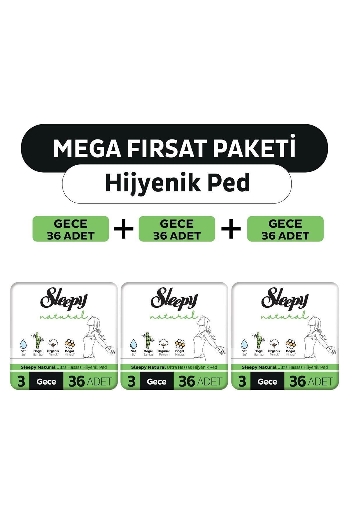 Natural Ultra Hassas Hijyenik Ped Mega Fırsat Paketi Gece 108 Adet