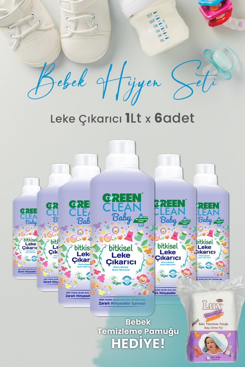 U Green Clean Baby Leke Çıkarıcı 1 L x 6 Adet ve Hediyeli