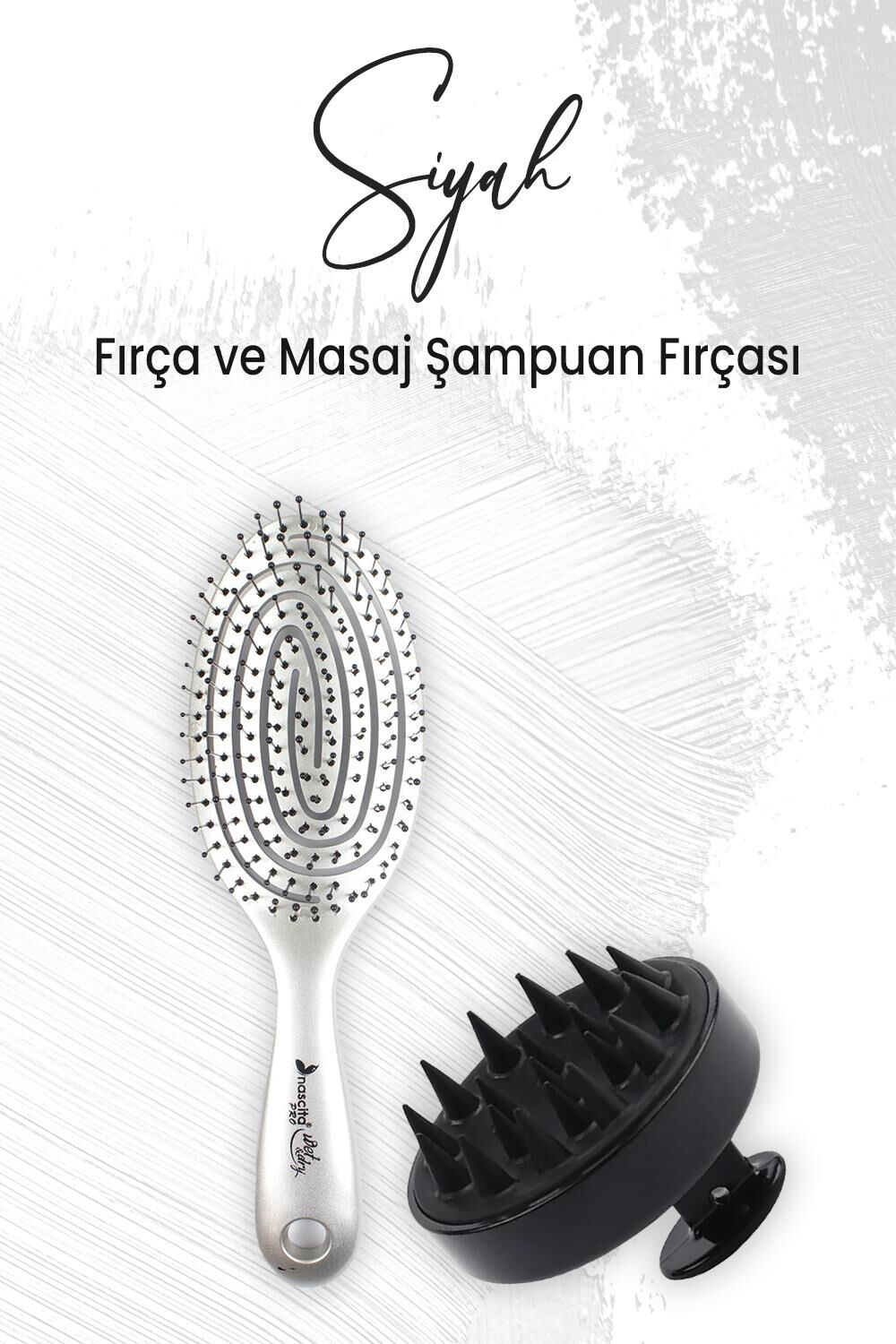Düvenci Toptan Yumuşak Silikonlu Masaj Şampuan Fırçası Siyah ve Üç Boyutlu Oval Fırça Gri