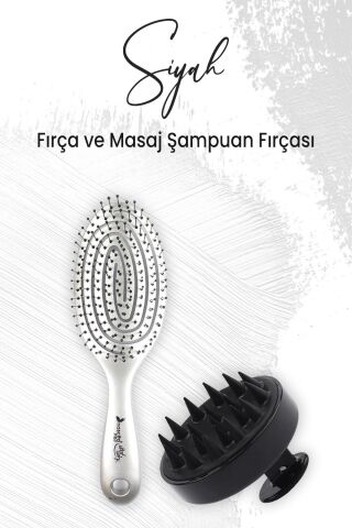 Düvenci Toptan Yumuşak Silikonlu Masaj Şampuan Fırçası Siyah ve Üç Boyutlu Oval Fırça Gri