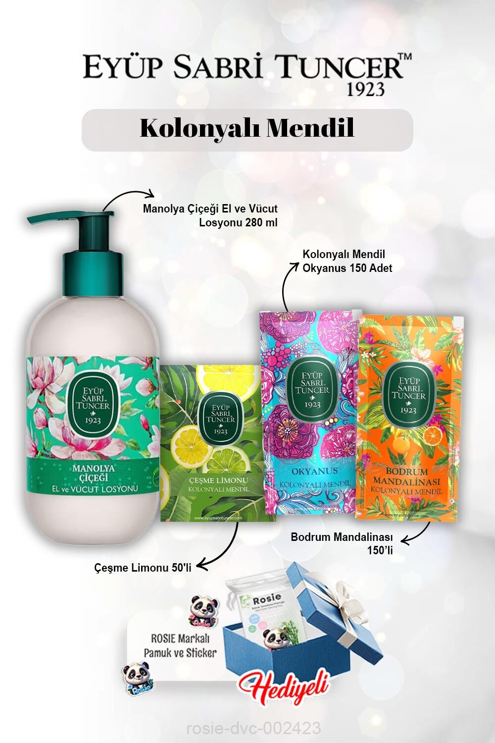 Mendil Limon 50'li, 150'li Okyanus ve Mandalina, Manolya Losyon 250 ml Rosie