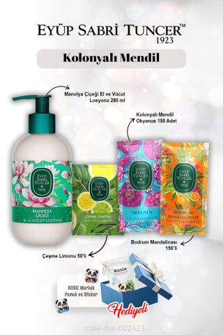 Mendil Limon 50'li, 150'li Okyanus ve Mandalina, Manolya Losyon 250 ml Rosie